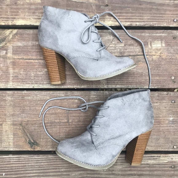 Old Navy Shoes - NWOT Gray Faux Suede Lace-Up Booties